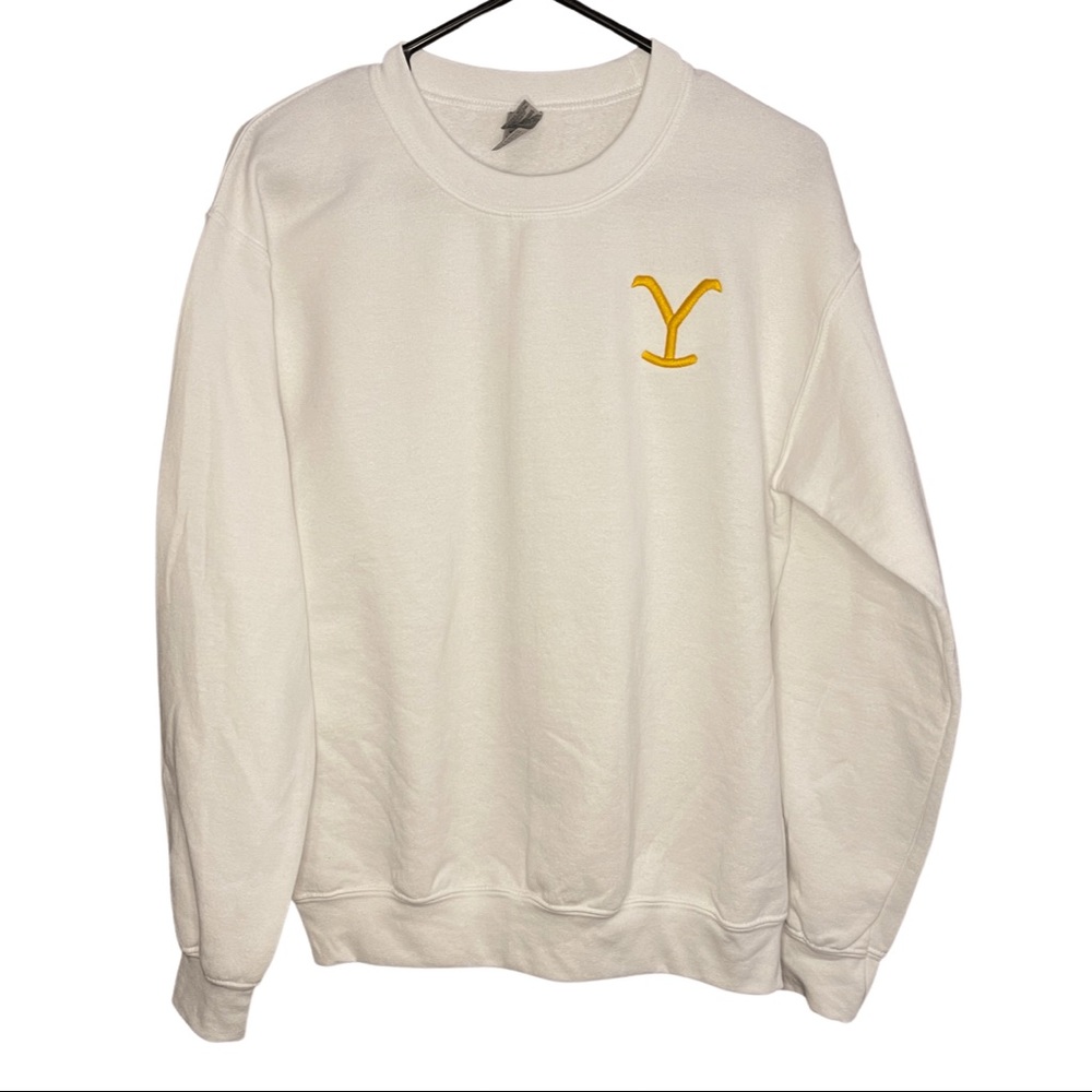 Yellowstone “Y” embroidered white Gildan unisex sweatshirt (size S)